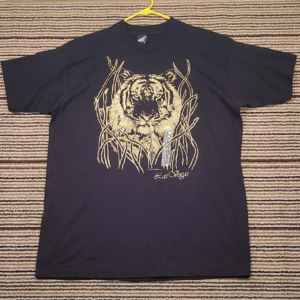 DIAMOND DUST‎ Tiger Las Vegas Black Gold Single Stitch XL Mens T Shirt VTG NWOT